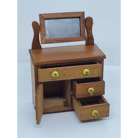 VTG  Shackman Dollhouse Miniatures NIB Wood Dresser Chest Drawers + Mirror - Picture 8 of 15